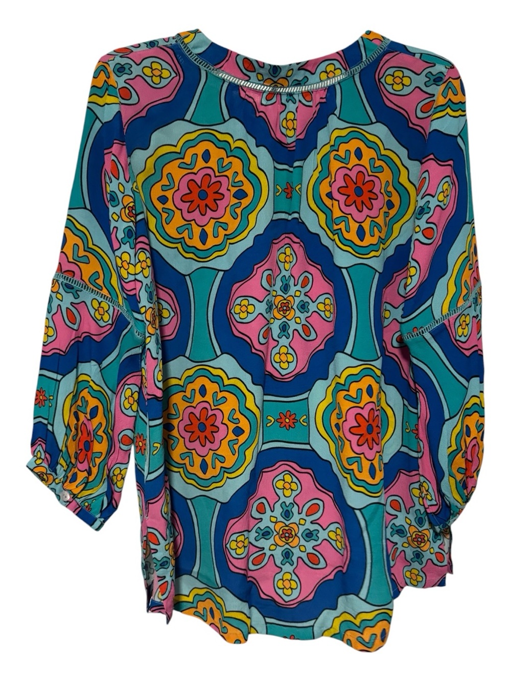 John Mark Geometric Floral Medallion Tunic Blouse Size Small EUC - Picture 3 of 4